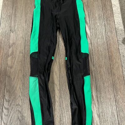 Womens Koral Shiny Black  Green Spandex Leggings Small S