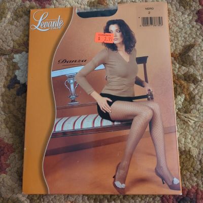 New Levante Calze Silky Soft Fishnet Pattern Tights Size 2 Nero Black Made Italy