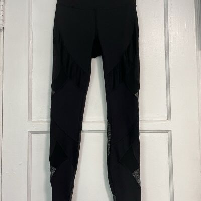 Lululemon Black Sheer Bandage High Rise Leggings Wander Under Tech Mesh Cutout 4