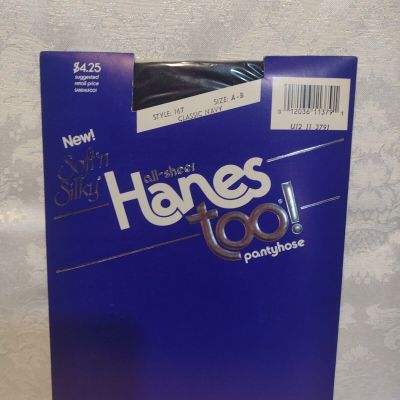 VINTAGE Hanes Too All Sheer Soft n Silky Pantyhose Sandalfoot SZ AB Classic Navy