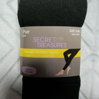 New Secret Treasures Fleeced Footless Tights Size S/M Black 1 Pair 5'11