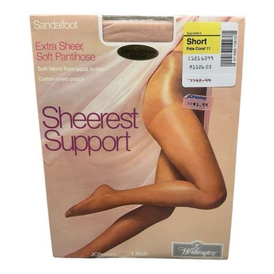 Vintage JCPenney sheerest support extra sheer pantyhose short pale coral