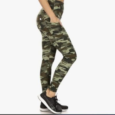 SHOSHO PLUS SIZE BRUSHED POLY HIGH WAIST LEGGINGS Camo PRINT 3XL phone pocket