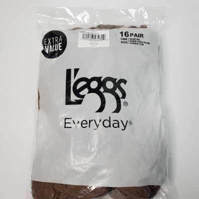 New Legg's Everyday Knee High /Sheer Toe One size Suntan PQ0K19 Value Pack of 16