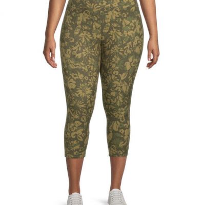 Terra and Sky Green Floral High Rise Capri Leggings 3X (24W-26W) NWT