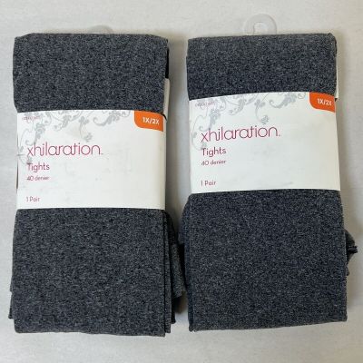 2 Pairs Women's Xhilaration 40 Denier Tights Charcoal Heather 1X/2X New