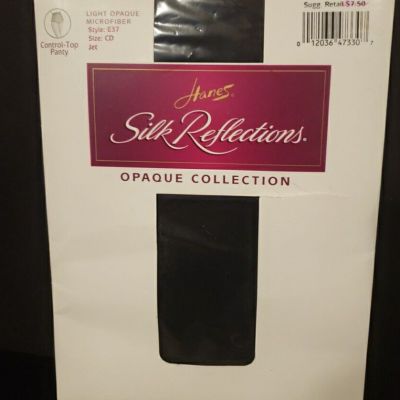 Hanes Silk Reflections Light Opaque Pantyhose Size CD Jet  Control Top NEW