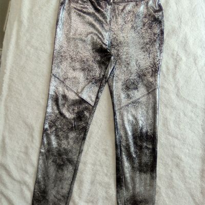 Free People Womens Faux Leather Leggings 30 Stretchy  Mid Rise Shark Metallic