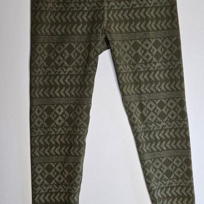 LL Bean Green Patterned Leggings  Workout Pants Size Med Reg Excellent Condition