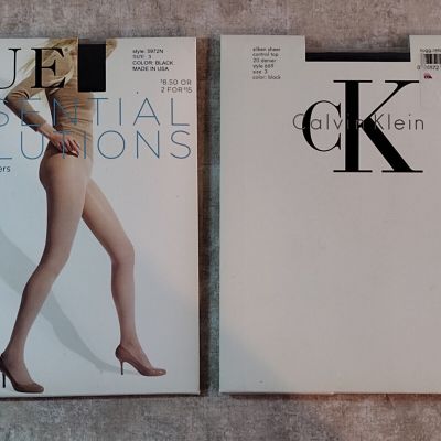 Hue & Calvin Klein Control Top Pantyhose - Black - Size: 3 (2 Pairs)