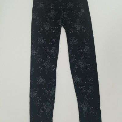 Leggings Park Black Floral Patterned Shiny Womens Size S/M