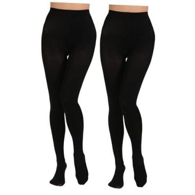 2 Pairs Women's Solid Color Tights 80D, Soft Opaque Small-Medium Black