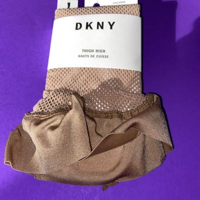 NEW! DKNY BEIGE THIGH HIGH FISH NET STOCKINGS / SMALL/ MEDIUM/