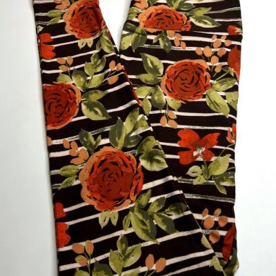 NEW LuLaRoe OS Leggings BROWN PEACH GREEN Stripe Line ROSE Country Willow Flower