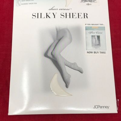 VTG NEW JC Penney Sheer Caress Color WHITE Silky Sheer Pantihose Sz Average