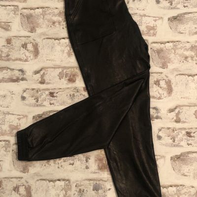 Spanx Womens Faux Leather Joggers Size M Black Casual Versatile Stylish Comfort