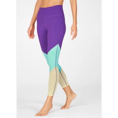 Fabletics PowerHold Leggings Size 2X Purple Green Mesh High-Waisted 7/8 Length