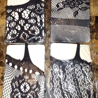 Plus Size Fishnet Stockings, Black  Thigh High Stockings Suspender One Size 4pk