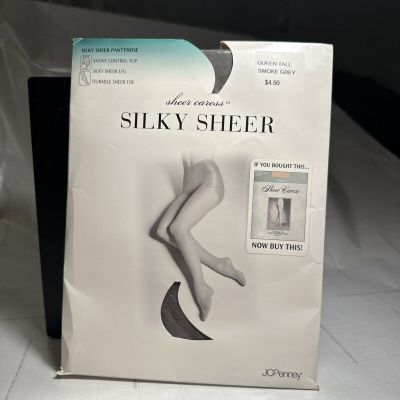 Sheer Caress Pantyhose Silky Control Panty Smoke Grey Queen Tall JC Penny