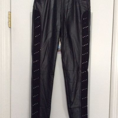 Juniors Fashion Liquid Leggings Black Faux Leather Elastic Waistband M/L