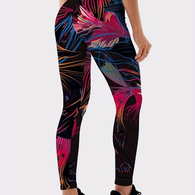 Flower Print Mid-waisted Yoga Pants, Fashion Color Block Fitness Workout Sports