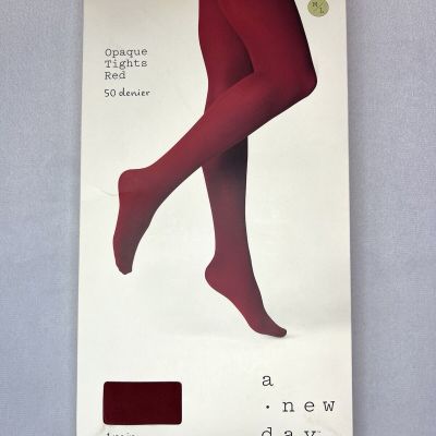 Womens A New Day Opaque Tights Red Ribbon 50 Denier M/L