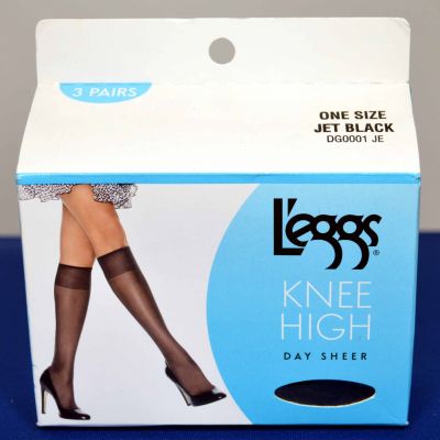 L'eggs Knee High Day Sheer One Size Jet Black. 3-Pair per box.