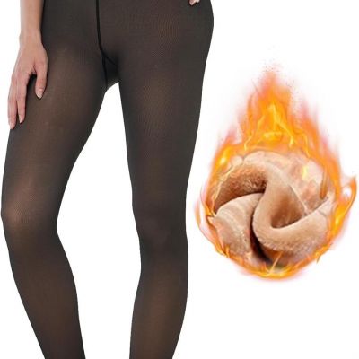 EXQUISLIFE Fleece Lined Tights Sheer Women - Fake Translucent Warm Pantyhose Leg