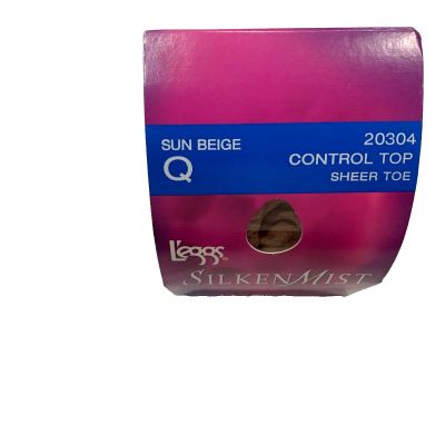 L'EGGS Silken Mist Sun Beige Control Top Sheer Toe Pantyhose Size A 150-200 lb