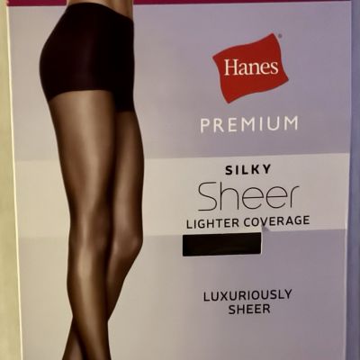 Hanes Premium Silky Sheer Lighter Coverage Tummy Control Tights XXL Off Black