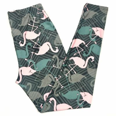 Buttery Soft Pink Flamingo Chevron Leggings OS Fitting Jean Size 0-14