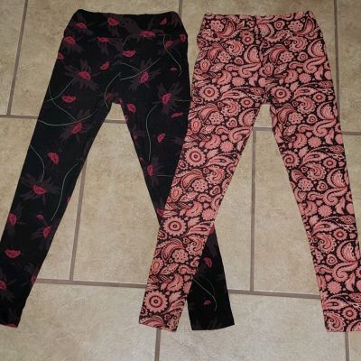 2 Pair Of LuLaRoe Leggings Pants OS One Size Colorful Floral & Paisley Design