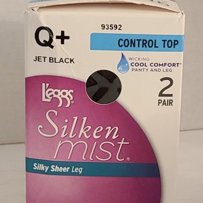 L'eggs Silken Mist Silky Sheer Control Top Pantyhose 2 Pack Jet Black Size Q+