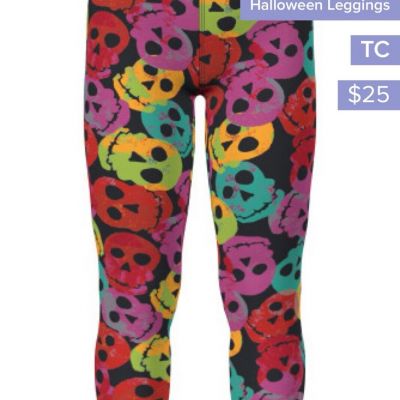 TC LuLaRoe Halloween ???? Leggings Black With Bright Neon Skulls