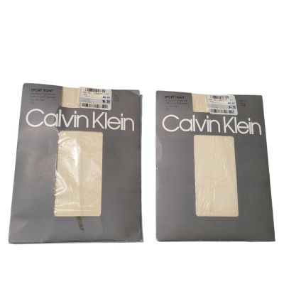 New 2 CALVIN KLEIN Opaque Control Top Pantyhose Size C Ivory Sport Tight Vintage