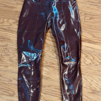 Womens SPANX Burgundy Patent Leather Faux Pleather Shiny Leggings Pants - LP