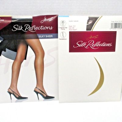 Silk Reflections Hanes Pantyhose Size CD Taupe & Barley Black Control Top X 2