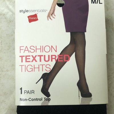 NEW MEDIUM LARGE Hanes Style Essentials Fashion Textured Tights Black M/L