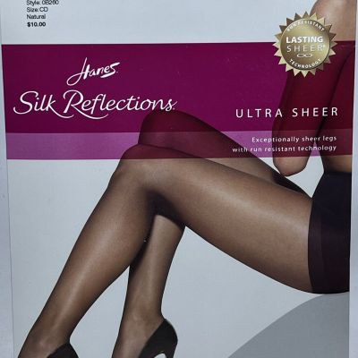 New Hanes Silk Reflections Ultra Sheer Pantyhose Sz CD Natural Control Sheer Toe