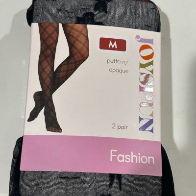 Joyspun Women's Red Opaque & Black Flowered Opaque 2 Pack Tights Size Medium