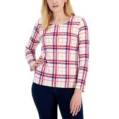 Karen Scott Women's Plaid Top,- Bright White XXL