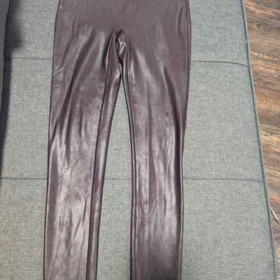 Spanx Womens Faux Leather Leggings Brown Mid Rise Size Large