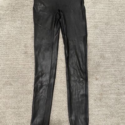 Spanx Women's Faux Leather Shiny Black Leggings Size Medium Style 2437