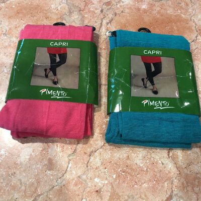 PIMENTO LOT OF 2 Capri Tights Pink And Green S/M