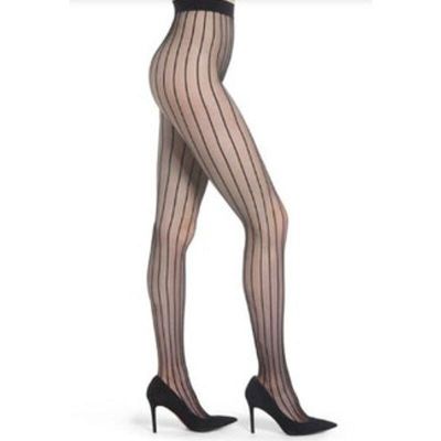 DKNY Ladies Black Mesh Modern Lines Tights, Size S/M, NWT