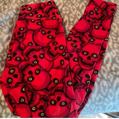 NWOT LuLaRoe Leggings OS RED BLACK SKULLS Halloween UNICORN Rare