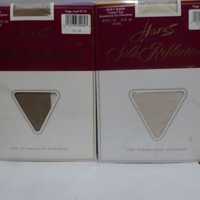 2 Pr Hanes Silk Reflections Pantyhose Sz AB Silky Sheer 716,718 Pearl Soft Taupe