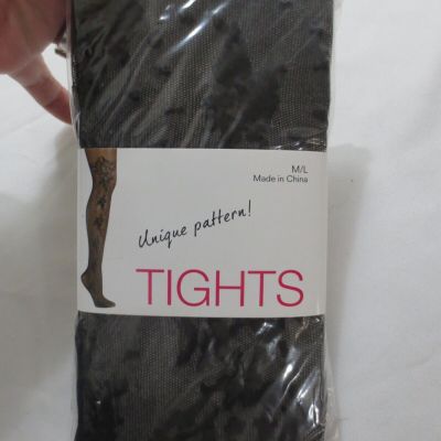 Capelli Jet Black Rose Pattern Panty Hose Size M/L