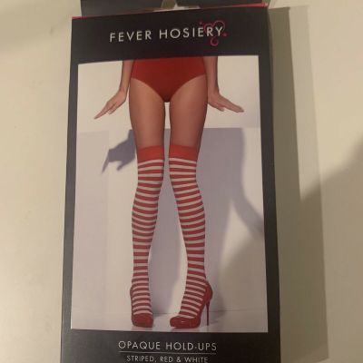 New Fever Opaque Hold Ups Thigh Highs Stripe Red & White OSFM