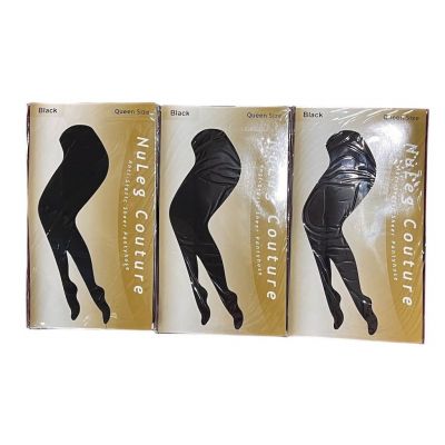 3 NULEG COUTURE Women's Sheer Black Pantyhose Plus Anti-Static Tights. QUEEN